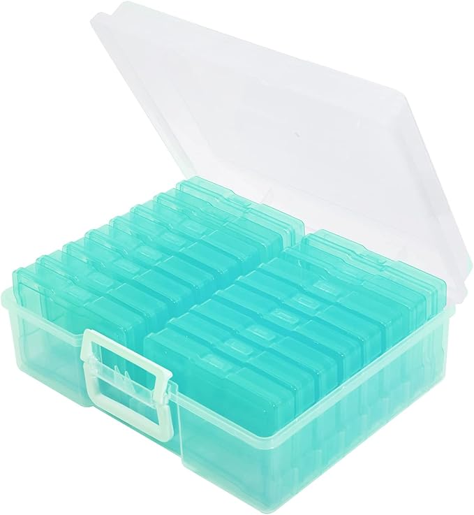 Naivees 4" x 6" Photo Storage Case with Handle, 16 Inner Photo Organizer Keeper, Extra Large Storage Picture Boxes, Seed Storage, Transparent Craft Keeper (Green)