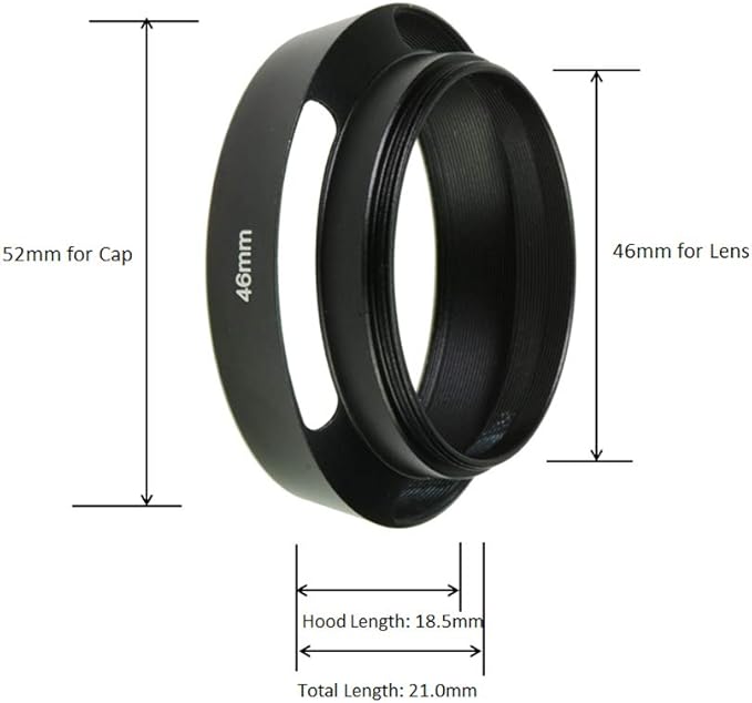 SIOTI 46mm Lens Hood, Oxidation Matte Anti Reflective Treatment, Aluminum Alloy, with 1 * 52mm Lens Cap, Compatible with Sony/Canon/Nikon/Fuji etc >40mm Camera Lens