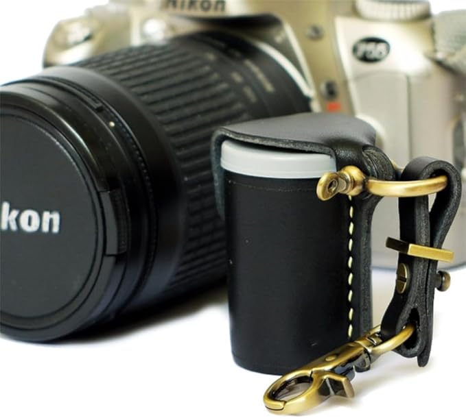 ZVZKC Leather 35mm Film Case Keychain, 35mm Film Holder Film Canisters with Caps for Film Photography & Gifts,H1.96in (Black)