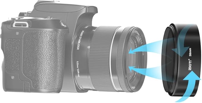 SIOTI 58mm Lens Hood, Oxidation Matte Anti Reflective Treatment, Aluminum Alloy, with 1 * 62mm Lens Cap, Compatible with Sony/Canon/Nikon/Fuji etc >50mm Camera Lens