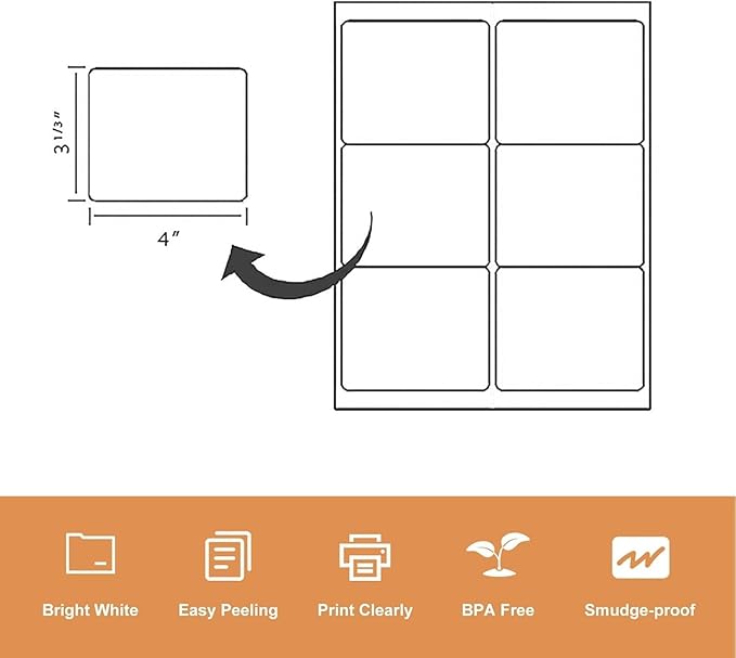 LabelMore 3 1/3 x 4 Labels - 6 Up Self Adhesive Shipping Labels - FBA Labels - 10000 Sheet/ 60000 Labels