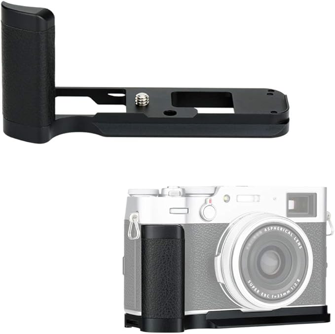 JJC Solid Metal Hand Grip Secure Handle Bracket for Fuji Fujifilm X100V X100F Camera(Not for X100VI), Anti-Slip Pads Design, Arca Swiss Quick Release Plate, Extra 1/4"-20 Tripod Hole & Hand Strap Hole