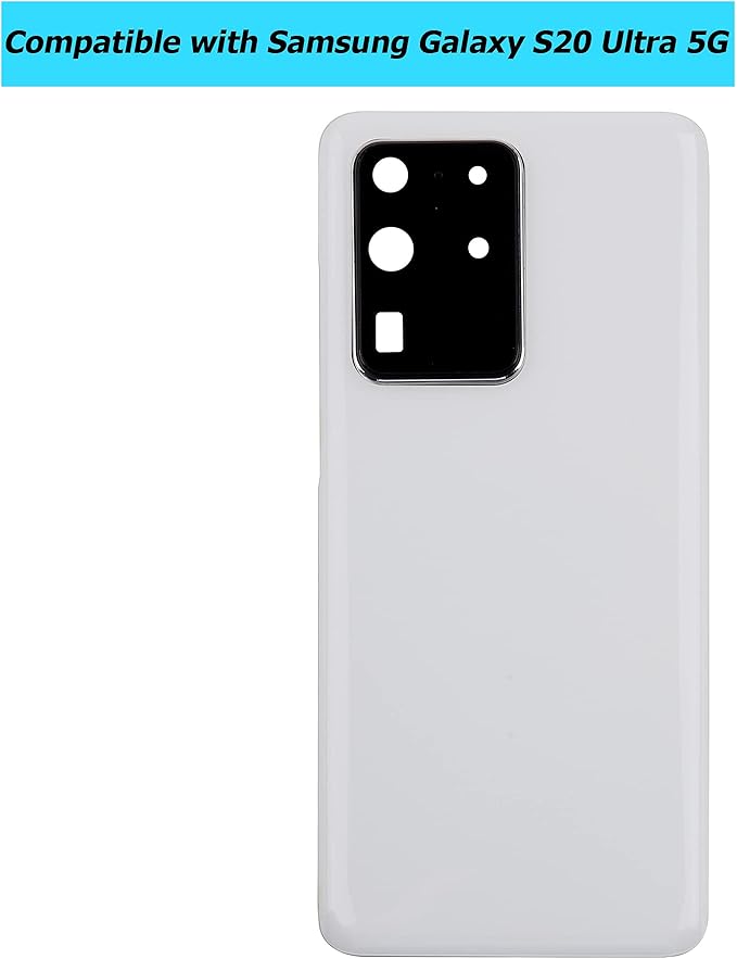 Replacement Battery Door Cover Back Cover Kompatibel for Samsung Galaxy S20 Ultra 5G SM-G988B SM-G988N SM-G988U SM-G988W Cosmic White Akkudeckel with Camera Lens and Waterproof Glue