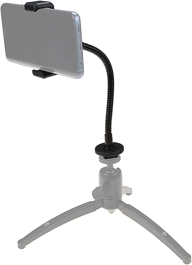 Fotodiox Cell Phone Mount w/Gooseneck Tripod/Hot Shoe Adapter - Universal Phone 1/4" Tripod Mount Clamp for Smartphones, 2.2-4" Wide Adjustable