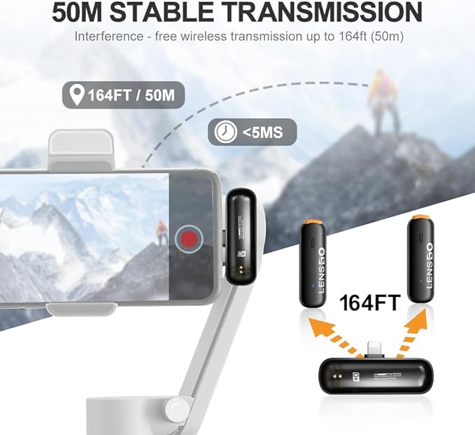 LENSGO Wireless Lavalier Microphone for iPhone iPad,2.4 Ghz Duali Professional Lapel Mics,Wireless Mic Plug-Play,Lapel Microphone for Video Recording Interview Conference Podcast Vlog YouTube TikTok