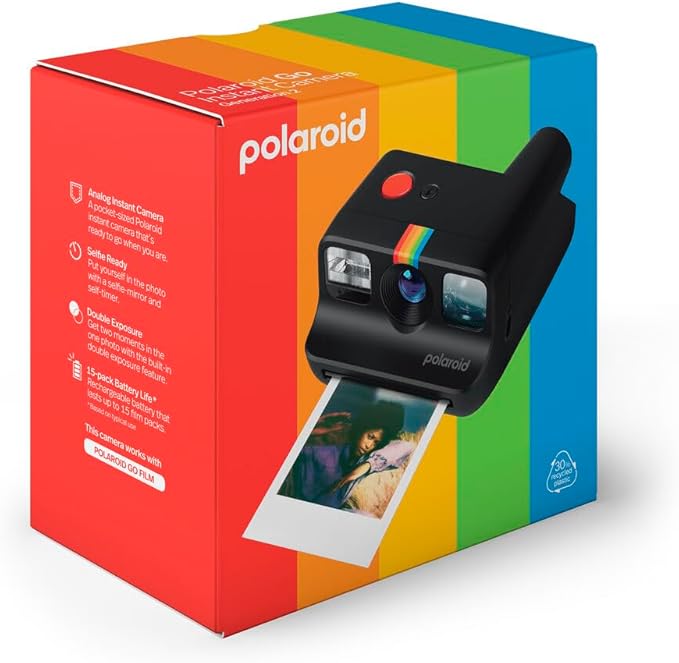 Polaroid Go Generation 2 Instant Film mini Camera (Black) Bundled with Polaroid GO Color Film Double Pack, Hard Carrying Case, Lens Cleaning Cloth