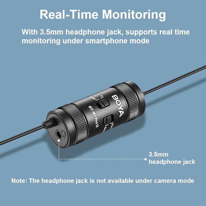 BOYA by-M1 Pro II Universal Clip-on Microphone Omni-Directional Condenser Lapel Mic 3.5mm TRRS Plug 6M Long Cable Plug-and-Play for Smartphone Camera Camcorder Audio Recorder Computer