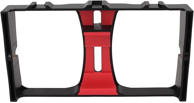 Phone Video Camera Cage, Lightweight ABS Handheld Smartphone Stabilizer Rig, Adjustable 4.3-10.8cm - Durable Shockproof Design, Multiple Mounting Options, Perfect for Vlog and (Red)