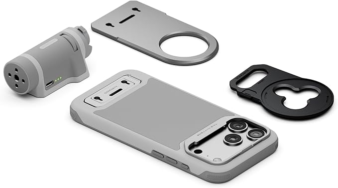 Tilta Khronos Lite Handheld Kit Compatible with iPhone 17 Pro Max – Light Gray | Case with Kickstand | Bluetooth Control Handle | 58mm Filter Tray | Magnetic Backplate | Screen Protector