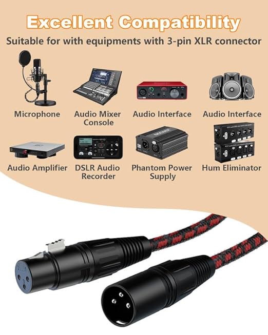 XLR Cables 6 FT 4 Pack, XLR Microphone Cable 3-Pin Male to Female Balanced Mic Cable XLR to XLR Speaker Heavy Duty Mic Patch Cords for Microphones, Mixer, XLR Speaker Systems etc