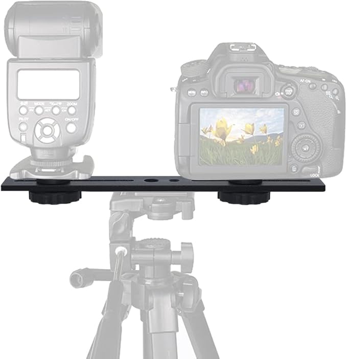 Zeetain Dual Speedlite Tripod Mount Bracket,1/4" Dual Camera Mount Flash Extension Bar,8" Dual Tripod Bracket for Camera,LED Video Light,DSLR Camera,Flash Light(2 Pack)