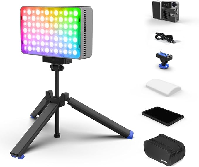 amaran Ace 25c Kit RGB Pocket LED Light,Boost Mode to 32W Mini On Camera Video Light,2300K~10000K Support Magnetic Attraction and App Control with Carrying Case,Mini Tripod,Grid (Silver)