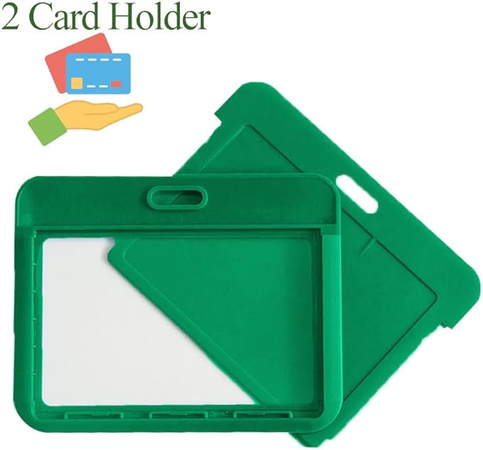 Larpur Sliding Badge Holders Horizontal Card Cases, Pack of 2 Green Work ID Badge Case Protectors for School, Office