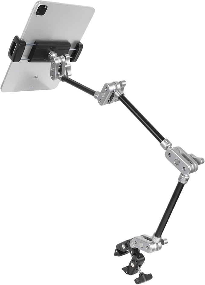 Adjustable Aluminum Tablet Stand Holder with Super Clamp & 31.5" Magic Arm - Foldable iPad Mount for Desk, Bed, Wheelchair, Compatible with iPad Pro/Air/Mini 4.7-12.9" and Smartphones