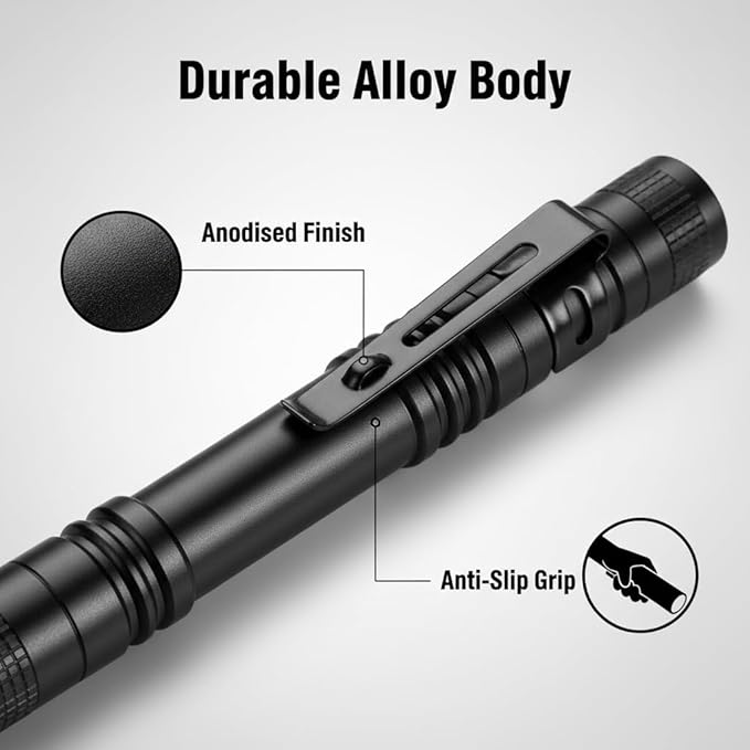 1000 Lumens Pen Flashlight, Compact LED Torch with Clip, 2×AAA Battery Powered, Pocket-Sized Inspection Light for Everyday Carry, Outdoor Use & Work