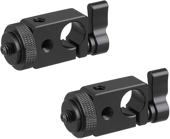 CAMVATE 15mm Single Rod Clamp Adapter with Black Thumbscrew Locking Knob (2 Pieces) - 2217