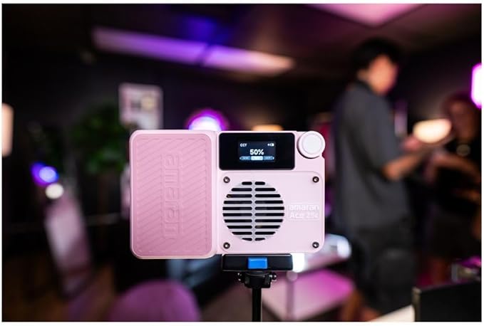 amaran Ace 25c Kit RGB Pocket LED Light,Boost Mode to 32W Mini On Camera Video Light,2300K~10000K Support Magnetic Attraction and App Control with Carrying Case,Mini Tripod,Grid (Pink)