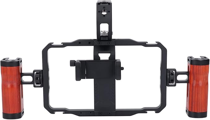 Smartphone Video Rig Smartphone Video Rig Kit, Aluminum Alloy Detachable Dual Wooden Handles Phone Cage for Vlogs, Live Streaming, and Stable Shoots
