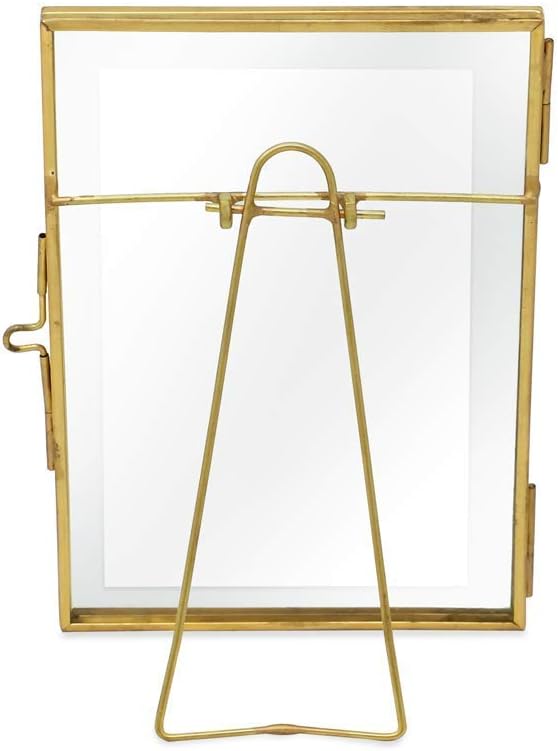 Isaac Jacobs 5x7, Antique Gold, Vintage Style Brass and Glass, Metal Floating Picture Frame (Vertical) with Locket Closure, for Photos, Art, & More, Tabletop Display (5x7 Antique Gold)