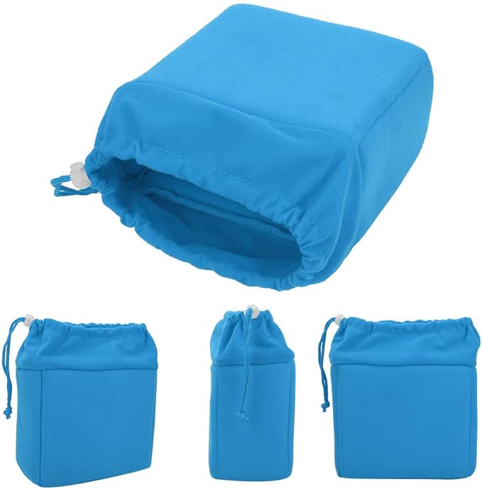Camera Insert Bag, Camera Padded Bag Shockproof Camera Insert Bag Foldable Protective Bag Inner Camera Organizer with Drawstring for Dslr Camera Lens (Blue)