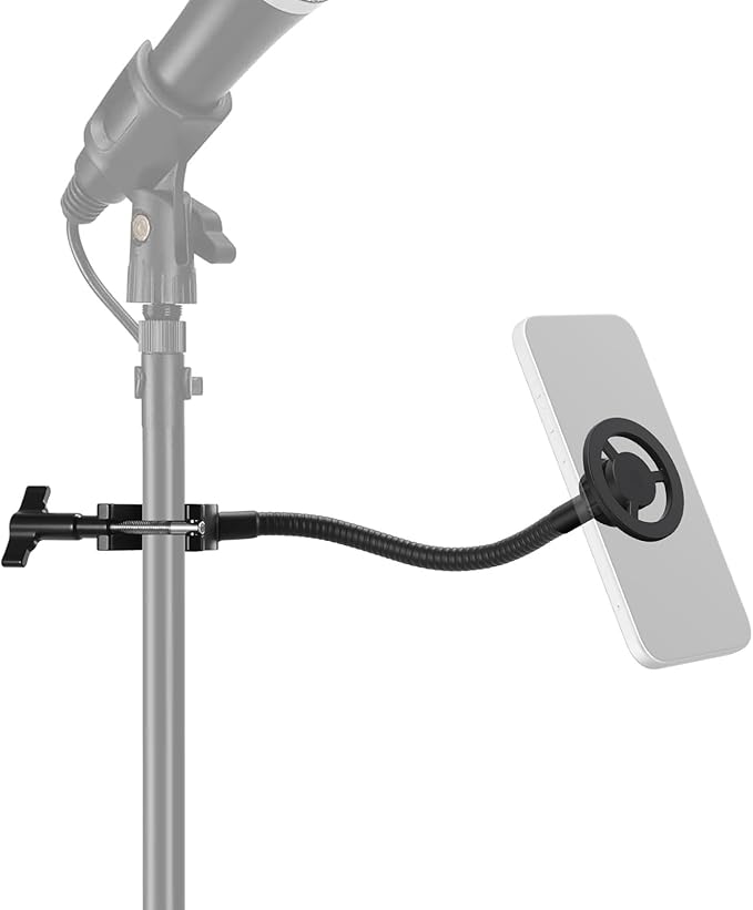 NEEWER BASICS Magnetic Phone Holder for Mic Stand with Flexible Tube, Magnet Adjustable Boom Pole Arm Mount Compatible with iPhone Android Samsung for Microphone Music Guitar Audio Recording, MS040