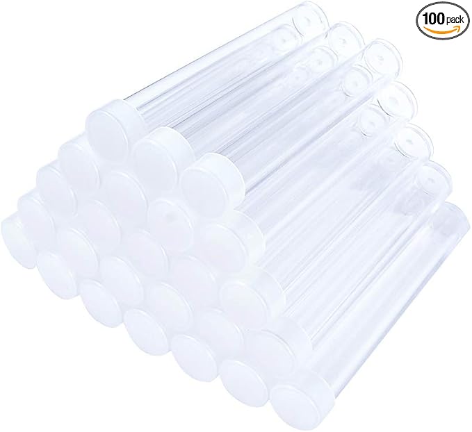 Craftdady Clear Plastic Tube Bead Chunky Bamboo Tube Beads 100Pcs Transparent Storage Test Tubes with Caps 78x13mm (3.07x0.5 inch)