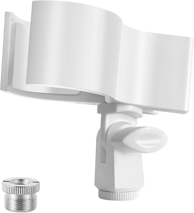 BILIONE 1 Pcs Versatile Mic Clip, Adjustable Microphone Holder Clip for Microphones with Outer Diameter Between 32mm and 60mm, with 5/8" to 3/8" Screw Adapter(White)