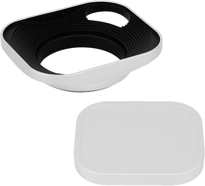 Haoge LH-S43P 43mm Square Metal Screw-in Lens Hood Hollow Out Designed with Cap for Leica Rangefinder Camera with 43mm E43 Filter Thread Lens Silver