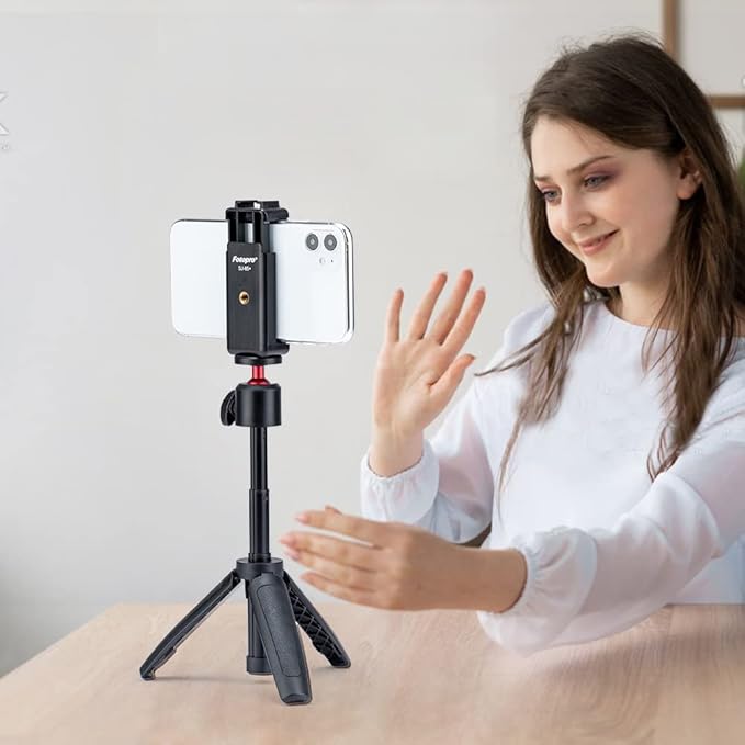 Fotopro Phone Tripod Mount Cold Shoe Universal Cell Phone Holder Claw Clip for Monopod Selfie Stick Desktop Tripod Video Vlogging Photograph
