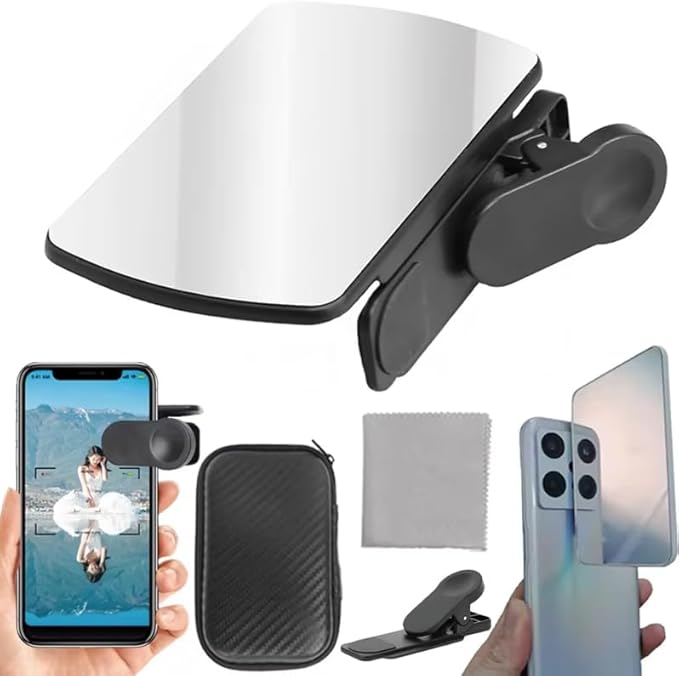 Smartphone Camera Mirror Reflection Clip Kit, Horizontal Vertical Mirror Clips, High Reflectivity Mobile Phone Mirror for All Smartphone