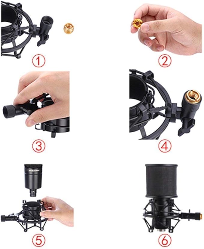 Microphone Shock Mount with Pop Filter, Mic Anti-Vibration Suspension Shock Mount Holder Clip for Diameter 46mm-51mm Microphone