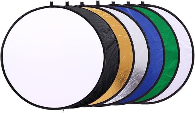 REFLEX CAMERA 7-in-1 Photography Reflector (Round) – Translucent/Silver/Gold/White/Black/Blue/Green – Light Diffuser & Chroma Key Background Kit with Carrying Case (60cm/23)