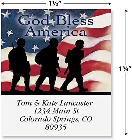 Colorful Images Patriotic Soldier Return Address Mailing Labels, Personalized in The USA with Names & Addresses, Set of 144 Self Adhesive, Easy Peel Flat Label Sheets, 1½” x 1¾”, 1 Design