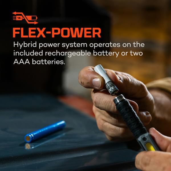 NEBO Larry 500 Flex Work Light | 500 Lumens, 6 Light Modes, Compact, Rechargeable COB Light & Mini LED Flashlight, Powerful Magnetic Base, Waterproof, Includes USB Charging Cable