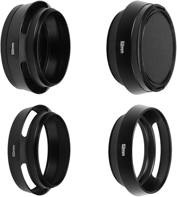 SIOTI 52mm Lens Hood, Oxidation Matte Anti Reflective Treatment, Aluminum Alloy, with 1 * 58mm Lens Cap, Compatible with Sony/Canon/Nikon/Fuji etc >40mm Camera Lens