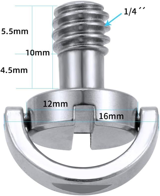 D-Ring Camera Screw 1/4 Inch Camera Tripod Monopod Mount Adapter Screw Quick Release Plate Baseplate Rig Photography Accessories (Metal stainlesssteel)