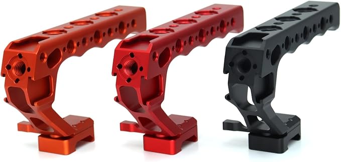 SZJELEN Universal Top Handle with Quick Release NATO Grip with NATO Rail for DSLR Camera Cage, with 3 Cold Shoe Adapters to Mount DSLR Camera with Microphone/LED Light/Monitor (Red with NATO Rail)