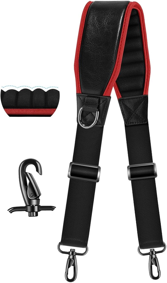 ZINZ Shoulder Strap 78" Belt with Neoprene Thick Padded, Universal Bag Strap with Double Adjustable Buckles and Metal Swivel Hooks,Ideal for Individuals 5'11" and Taller,Red edge