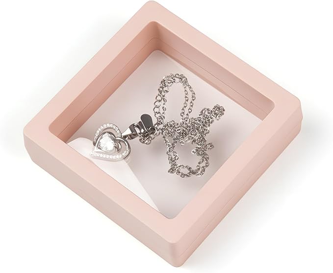 Ring Challenge Coins Display Stand, 3D Display Floating Frame Jewelry Medallion Specimen, Ring Shadow Box Case, 2.75"x2.75"x0.79"(Pink - 2PCS)