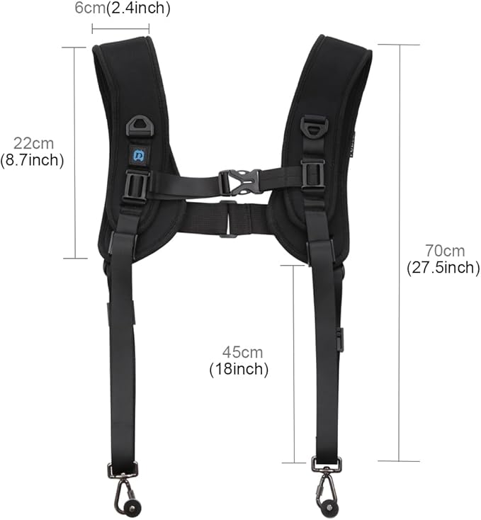 PULUZ Dual Camera Shoulder Harness Quick Release Double Camera Tether Strap Soft Pad Decompression Strap Belt With 1/4 inch Screw for DSLR SLR Cameras