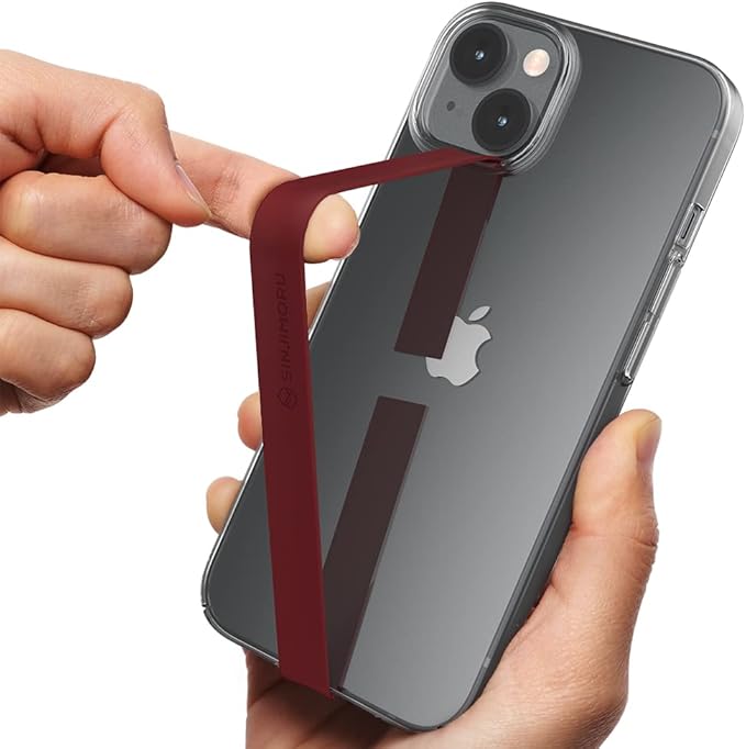 Sinjimoru Stretchable Silicone Phone Strap, Flexible and Elastic Grip Holder for iPhone & Android, Secure Phone Loops Finger Grip with Wireless Charging Support Sinji Loop Wine Red