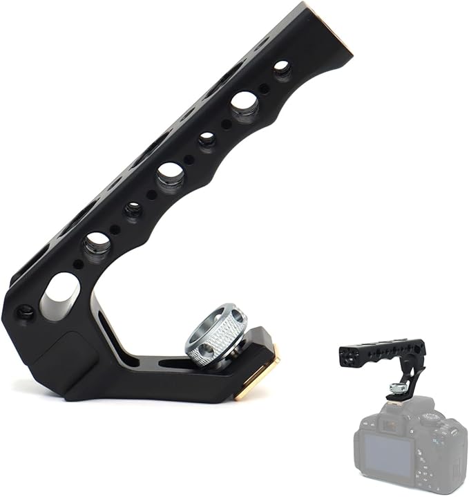 SZJELEN Top Handle Camera Grip with Cold Shoe Base for DSLR Camera Cage, with 3 Cold Shoe Adapters to Mount DSLR Camera with Microphone/LED Light/Monitor (Black with Cold Shoe Base)