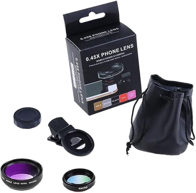 Universal Phone Lens Clip 0.45X Wide Angle and Macro Two-in-One Mobile Phone Camera Lens with 49Mm Uv Filter for Clearer Smartphone Photos