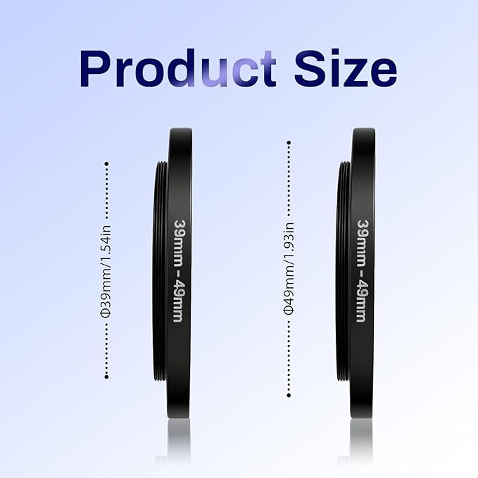 39mm to 49mm Lens Filter Adapter Ring, Metal Step Up Ring Adapter Filter Stepping Rings Fits 39mm Lens to 49mm DSLR/Digital Cameras & UV/CPL/ND Filters