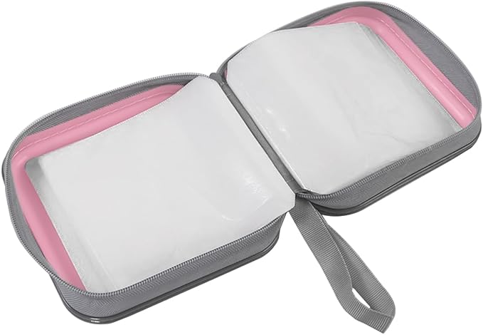 Car CD Case, 48 Capacity Hard Plastic & Non-Woven Fabric Vehicle DVD Case Holder with Zipper, Portable Automotive Disc Wallet Storage Organizer Binder for Travel, Universal Fit (Pink)