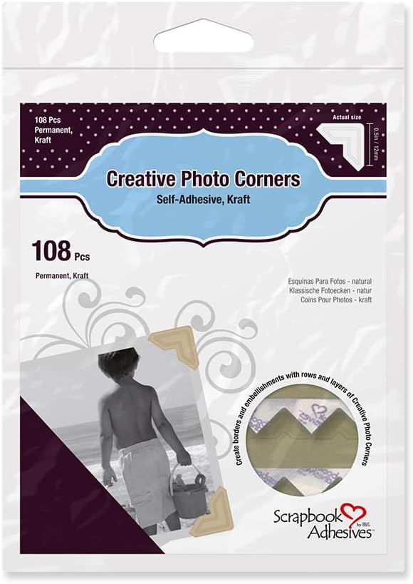 SCRAPBOOK ADHESIVES BY 3L Self-Adhesive Creative Paper Photo Corners, Kraft, 108-Pack