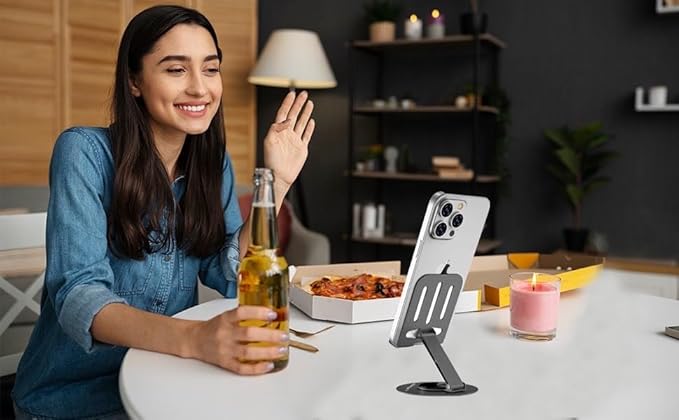 Cell Phone Holder Stand 2 Piece, Adjustable and Foldable Cell Phone Stand Holder for Desk, 360 Rotation Smartphone Holder with Non Slip Pads, Compatible with iPhone, Android Smartphones, Tablets (2)