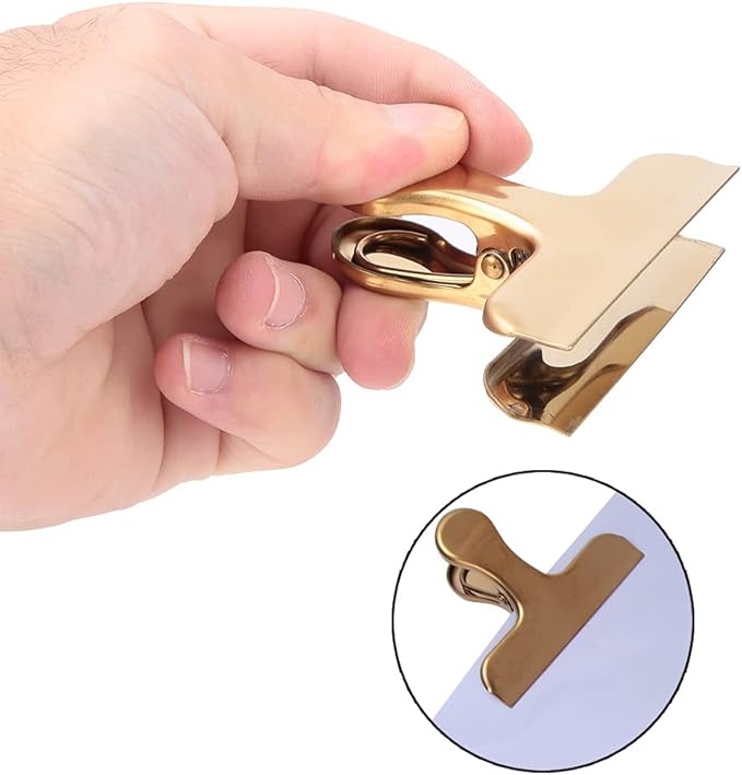 Fdit Brass Vintage Retro Clip Bill Holder with Stainless Steel - Golden T Clip