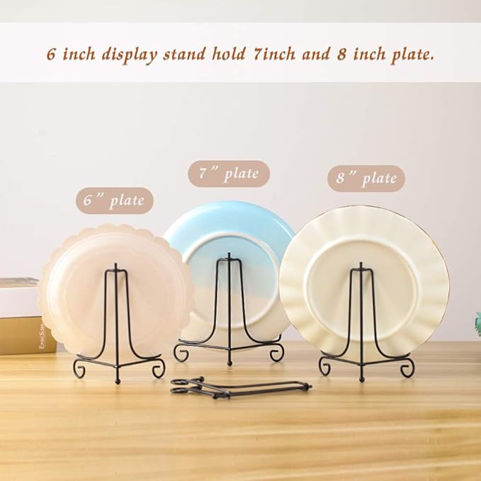 Artliving (4 pack) 6" Iron Display Stand, Black Iron Easel Plate Display Photo Holder Stand, Displays Picture Frames, Cookbooks, Decorative Plates, Tablets and Art