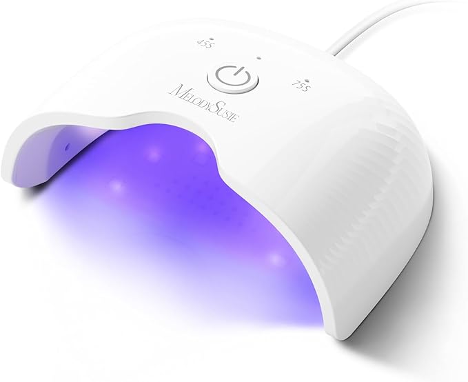 MelodySusie Mini LED UV Nail Lamp with Lightweight Design, P-ART06F Nail Dryer with Simple Button Control Cures All Soft Gels at Home, Especially Half-Cured Gel, Base Coat & Top Coat White